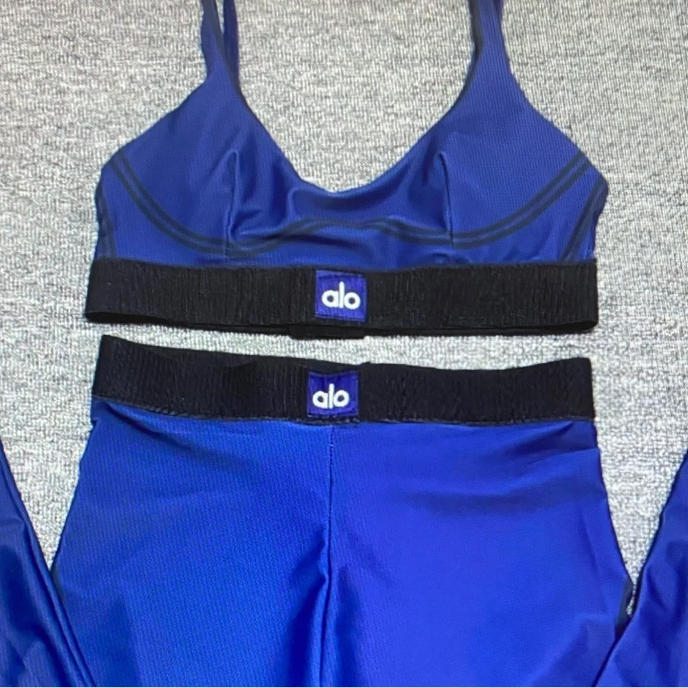ALO Yoga Royal Blue Sports Bra & Leggings Set Size S